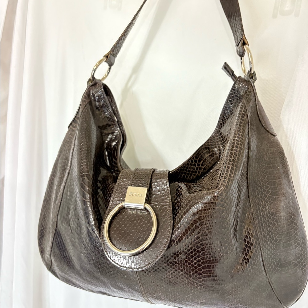 Elegant Furla Chocolate Brown Python Leather Tote… - image 8